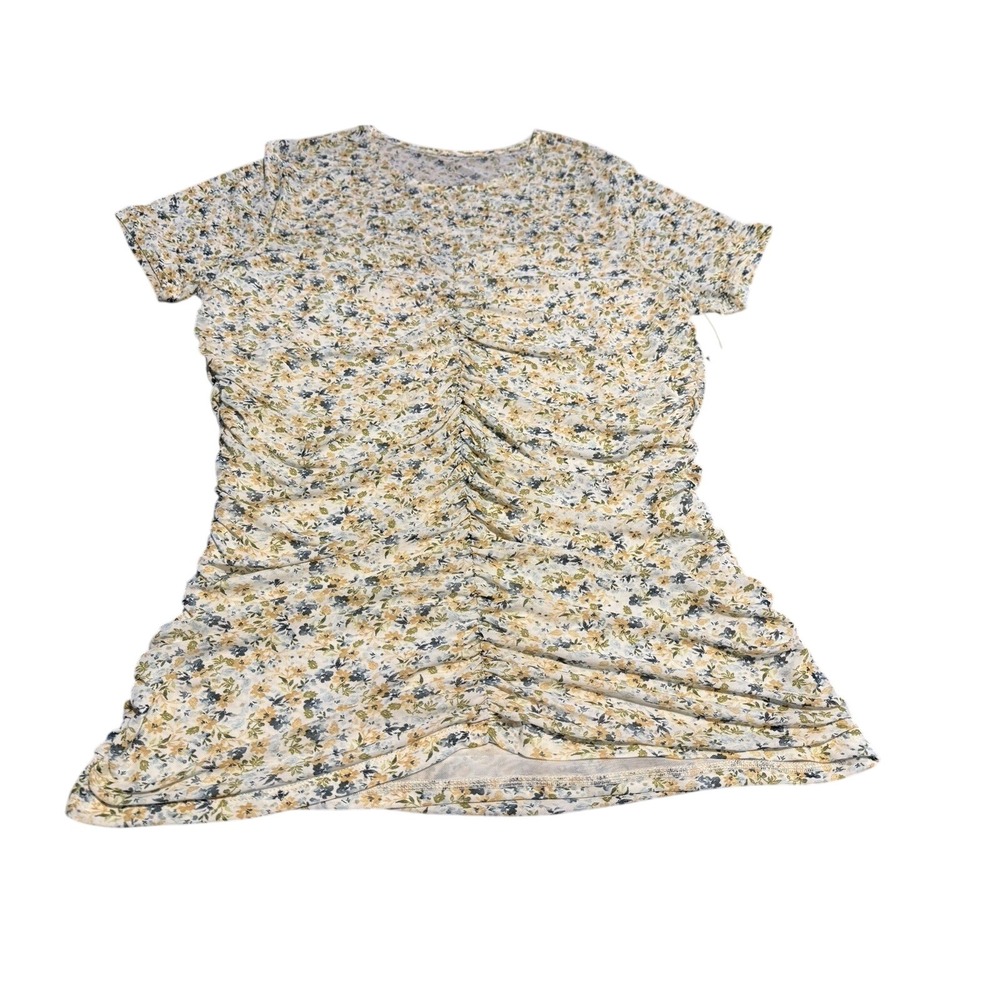 Torrid Stretch Mesh Ruched Top 1X 14 16 NWT Ditsy Floral Crew Neck Fairy Cottage